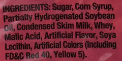 Tootsie Roll Red Frooties bag back label showing ingredients and kosher status.