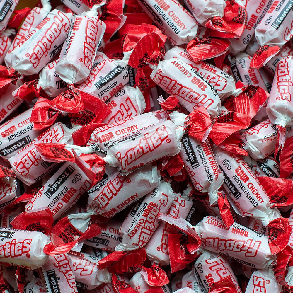 Tootsie Roll Sour Frooties red wrappers highlighting individually wrapped candy