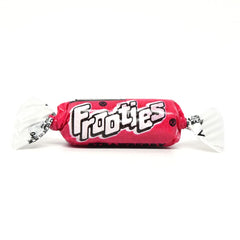 Tootsie Roll Strawberry Frooties bag closeup highlighting bite-sized, kosher, gluten-free treats.