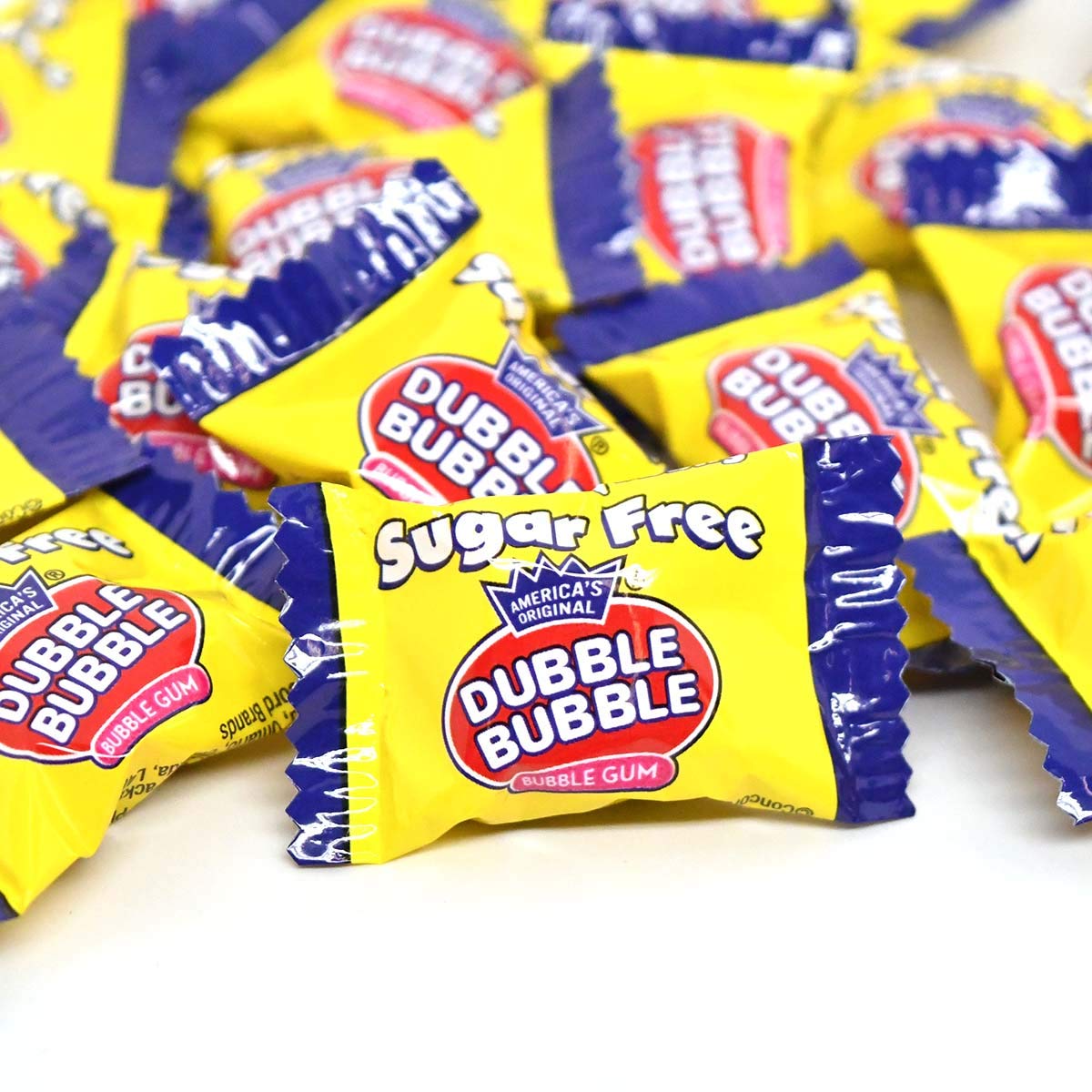 Tootsie Roll Sugar Free Dubble Bubble closeup of gum chunks for quick snacking