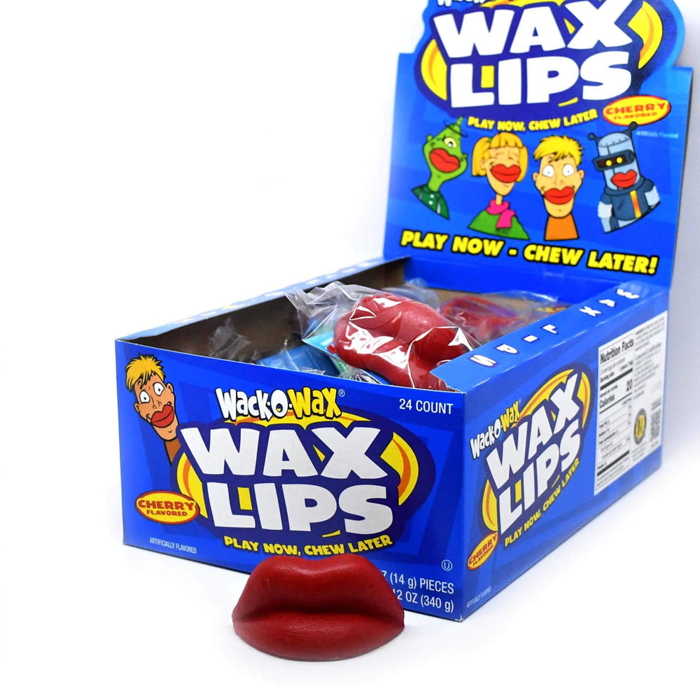 Tootsie Roll Wack-O-Wax Lips Cherry on a tabletop during gathering.
