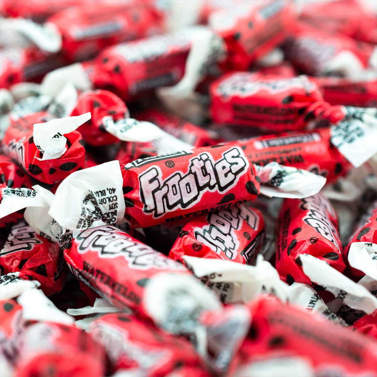 Tootsie Roll Watermelon Frooties closeup – chewy pink candy pieces