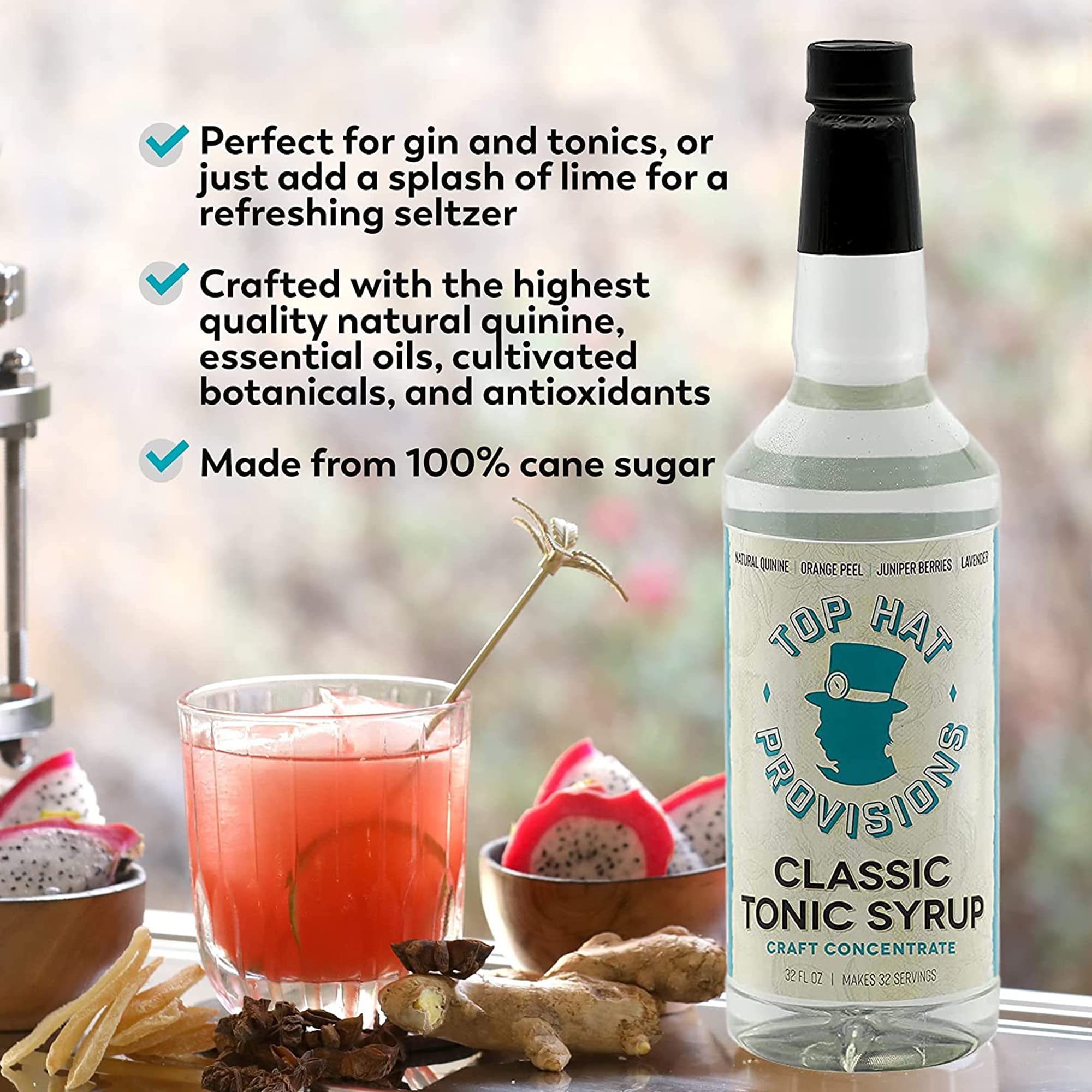 Top Hat Provisions 32oz tonic syrup ideal for batching at gatherings
