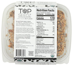 Close-up of crispy texture highlights the satisfying crunch of Top Seedz crackers.