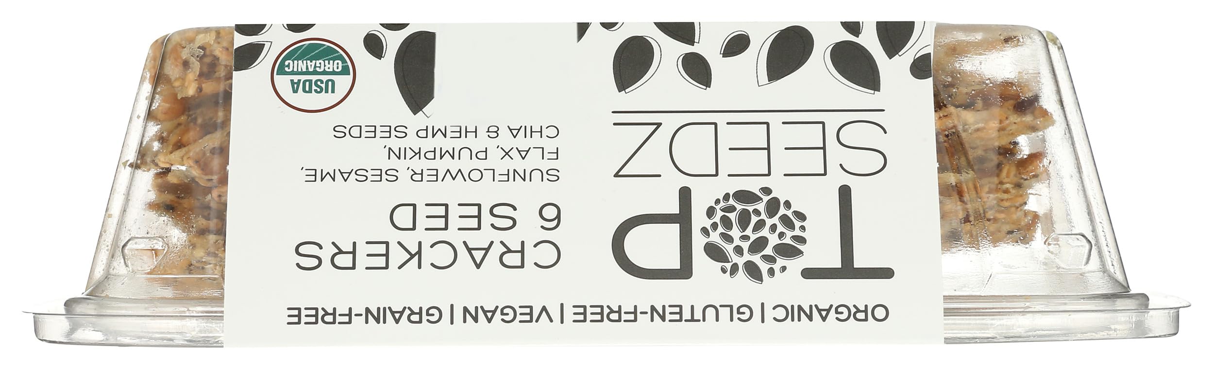 Gluten-free Top Seedz crackers with a bold bite and grainy aroma.