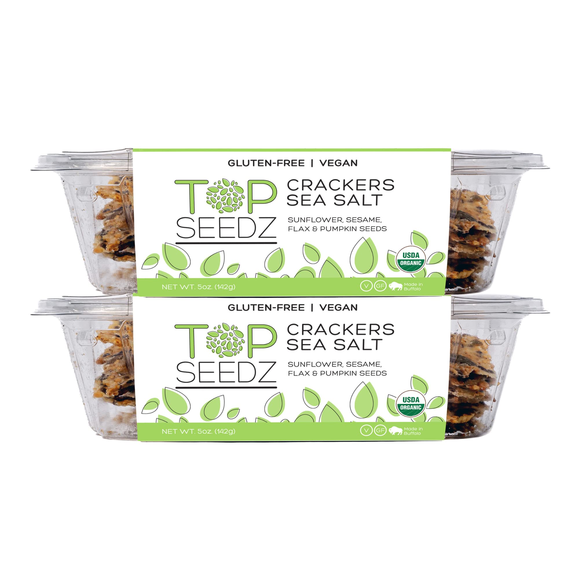 Top Seedz sea salt seed crackers 2-pack front view for on-the-go snacking