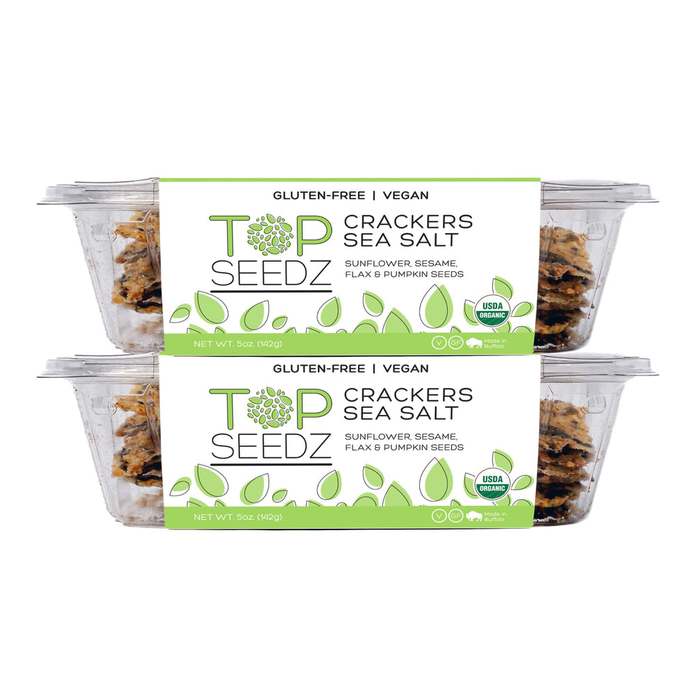 Top Seedz sea salt seed crackers 2-pack front view for on-the-go snacking