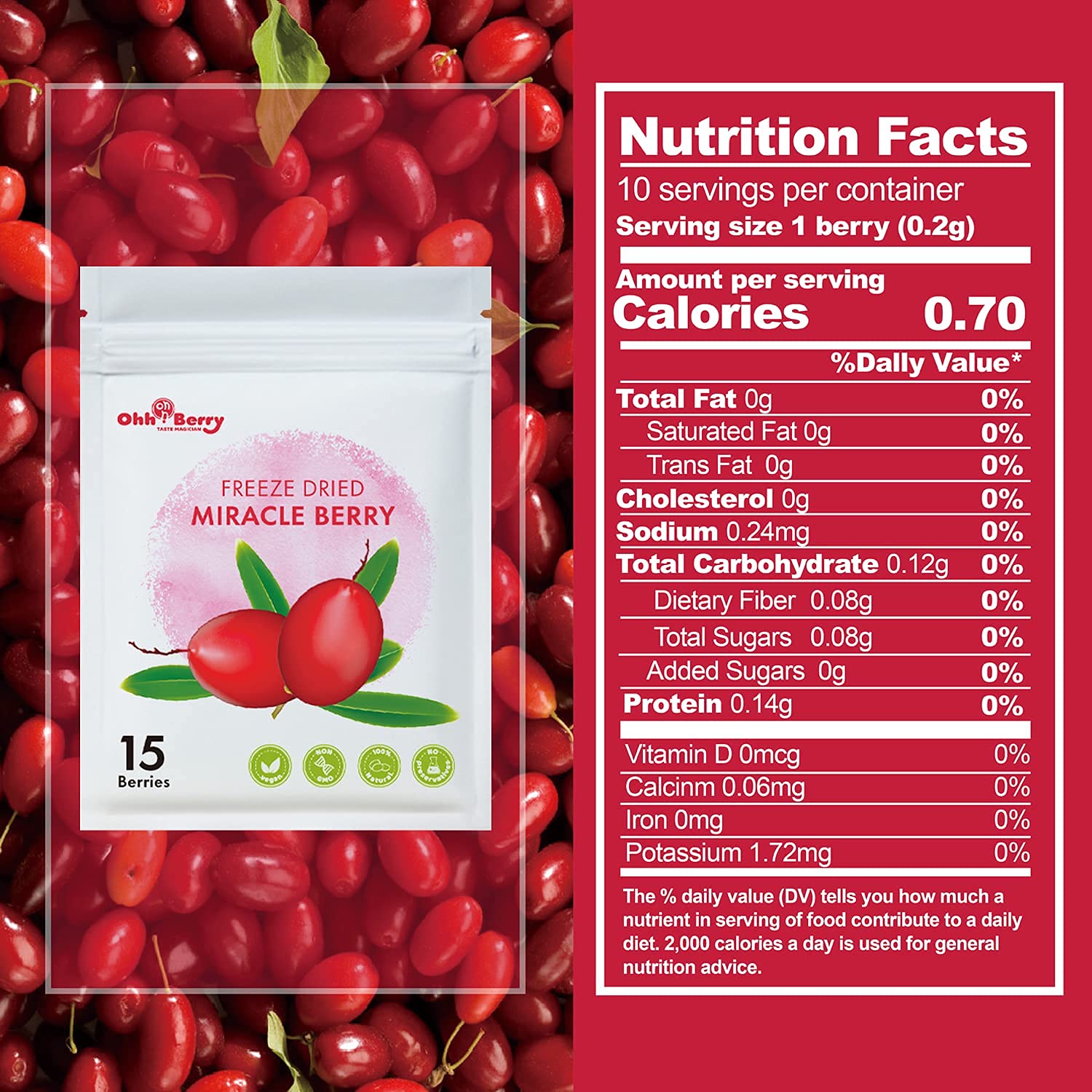 Individual Ohh! Berry Miracle Berry sachet for tasting