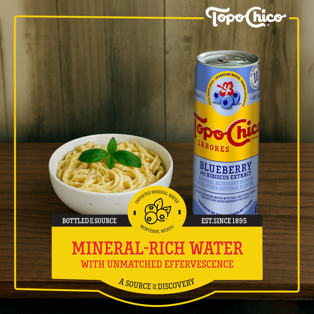 Topo Chico real juice ingredient note emphasizes natural flavor without sugars.