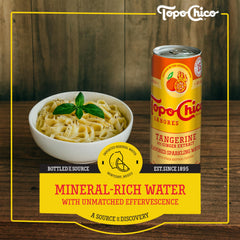 Topo Chico Sabores Tangerine Ginger can showing real fruit juice.