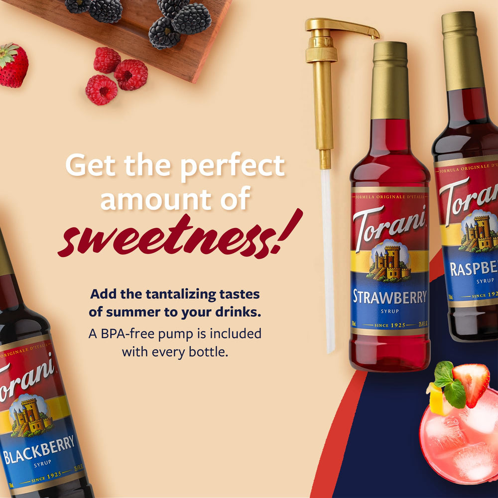Torani Berry Lovers Blackberry Pour conveys bold notes for iced beverages.
