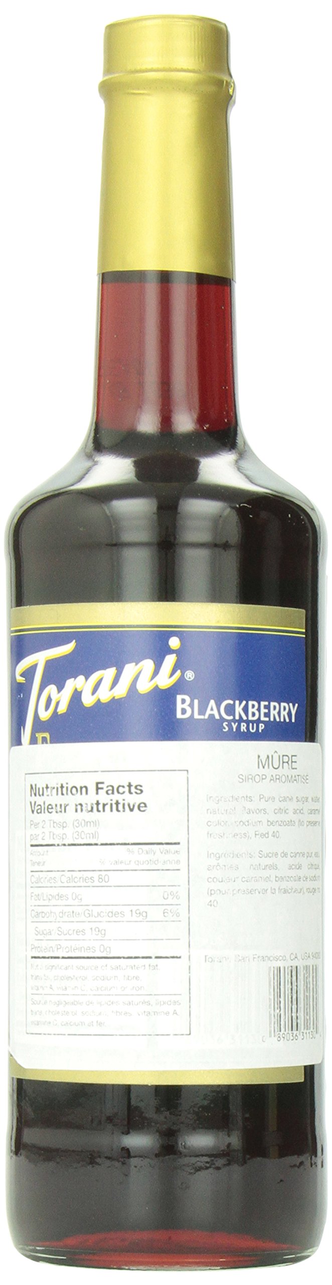 Close-up of Torani Blackberry Syrup amber cap on bottle