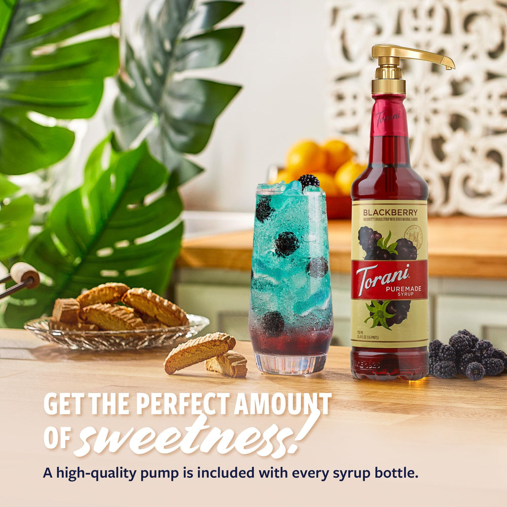 Torani Blackberry Syrup added to iced tea for rich flavor depth.