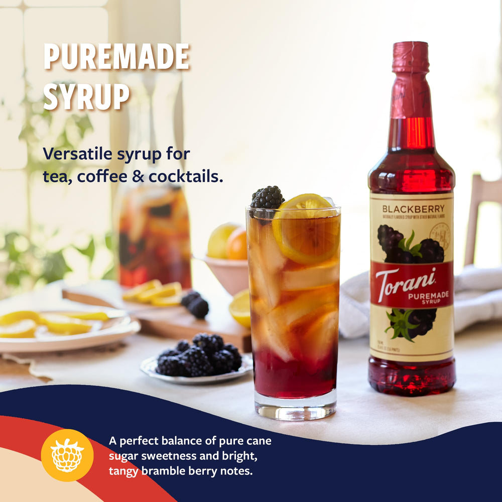 Torani Blackberry Syrup in lemonade glass for tart-sweet balance.