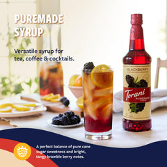 Torani Blackberry Syrup in lemonade glass for tart-sweet balance.