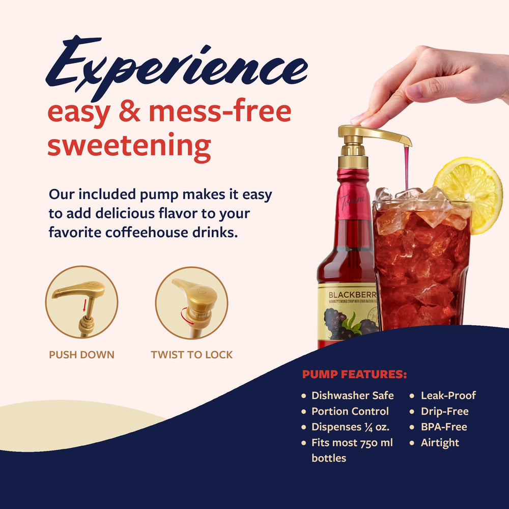 Torani Blackberry Syrup poured into a sparkling soda for flavor pop.