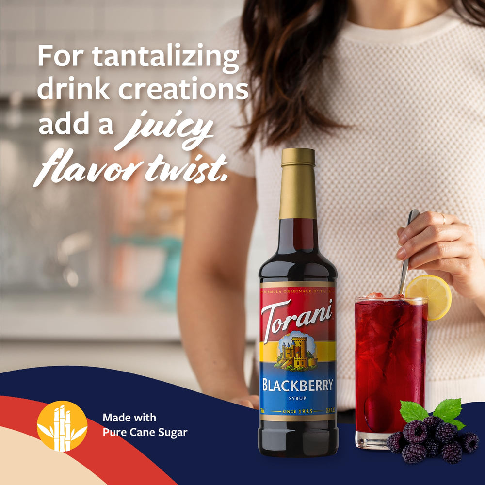 Soda topped with Torani Blackberry Syrup for rich flavor