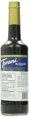 Torani syrup bottle with blueberries, ideal for lattes and desserts.