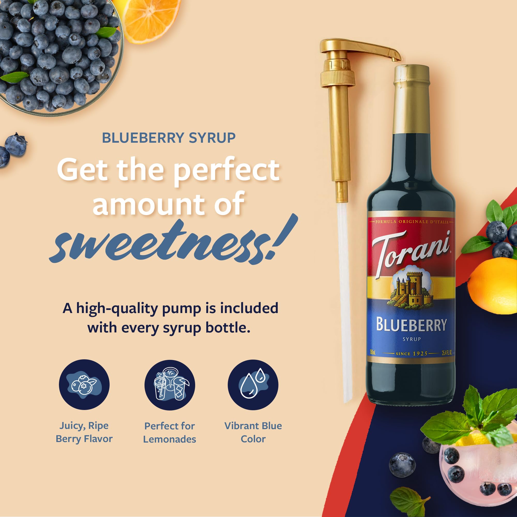 Torani Blueberry Syrup adds brightness to a lemonade glass.