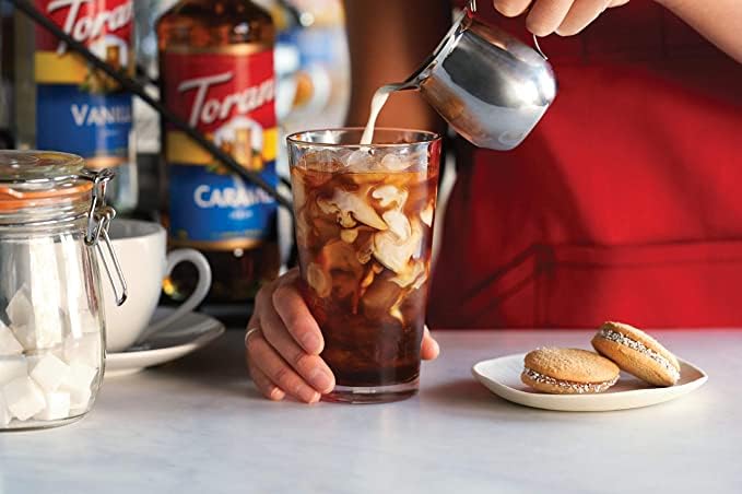 Close-up of Torani Bourbon Caramel Syrup label and ingredients