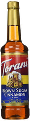 Torani Brown Sugar Cinnamon Syrup bottle ready to flavor coffee.