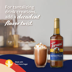 Torani Butter Pecan syrup poured into coffee for a nutty twist
