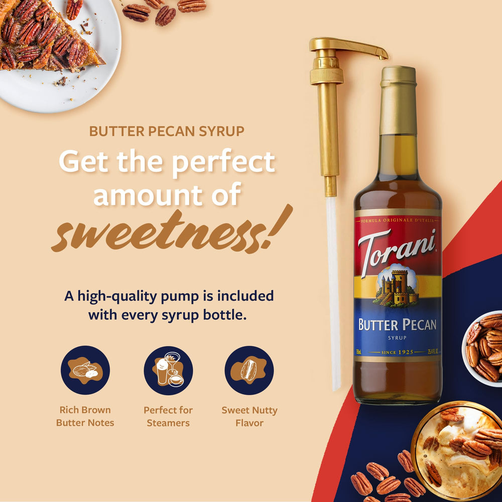 Close-up of Torani Butter Pecan pump for precise portions