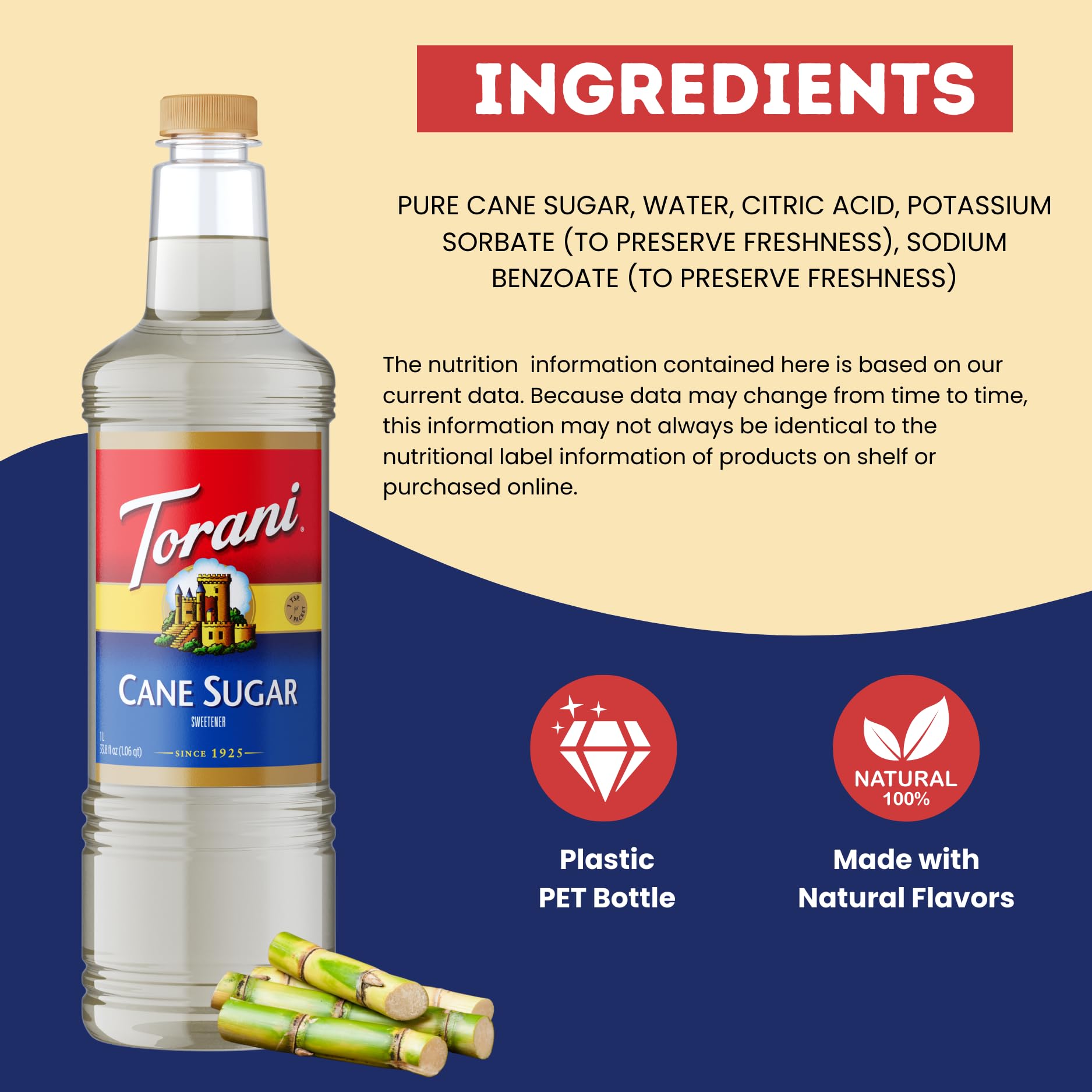 Torani Cane Sugar Syrup pump keeps syrup fresh and portions consistent.