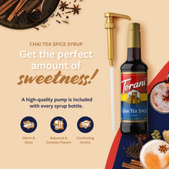 Torani chai spice tea syrup steams a latte with cozy aroma.