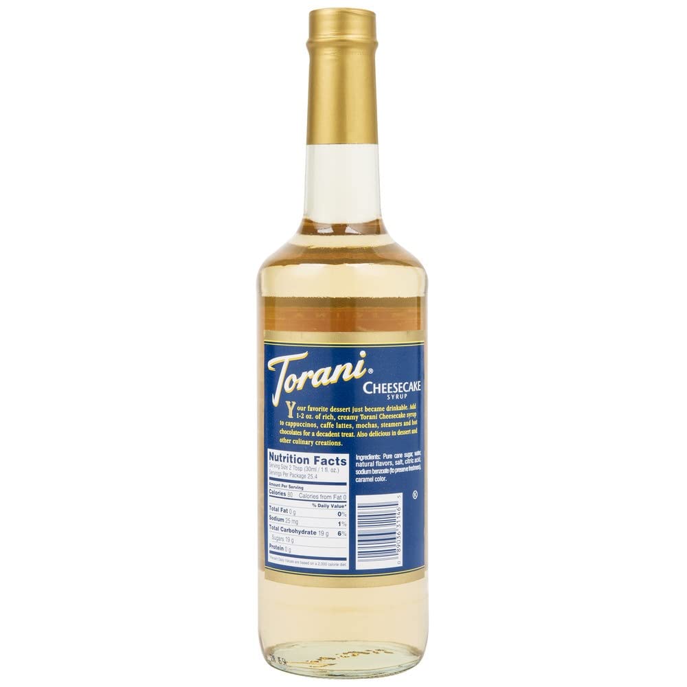 Torani Cheesecake Syrup latte drizzle enhances a creamy coffee drink.