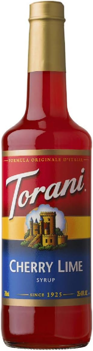 Torani Cherry Lime bottle showing natural flavor for beverages