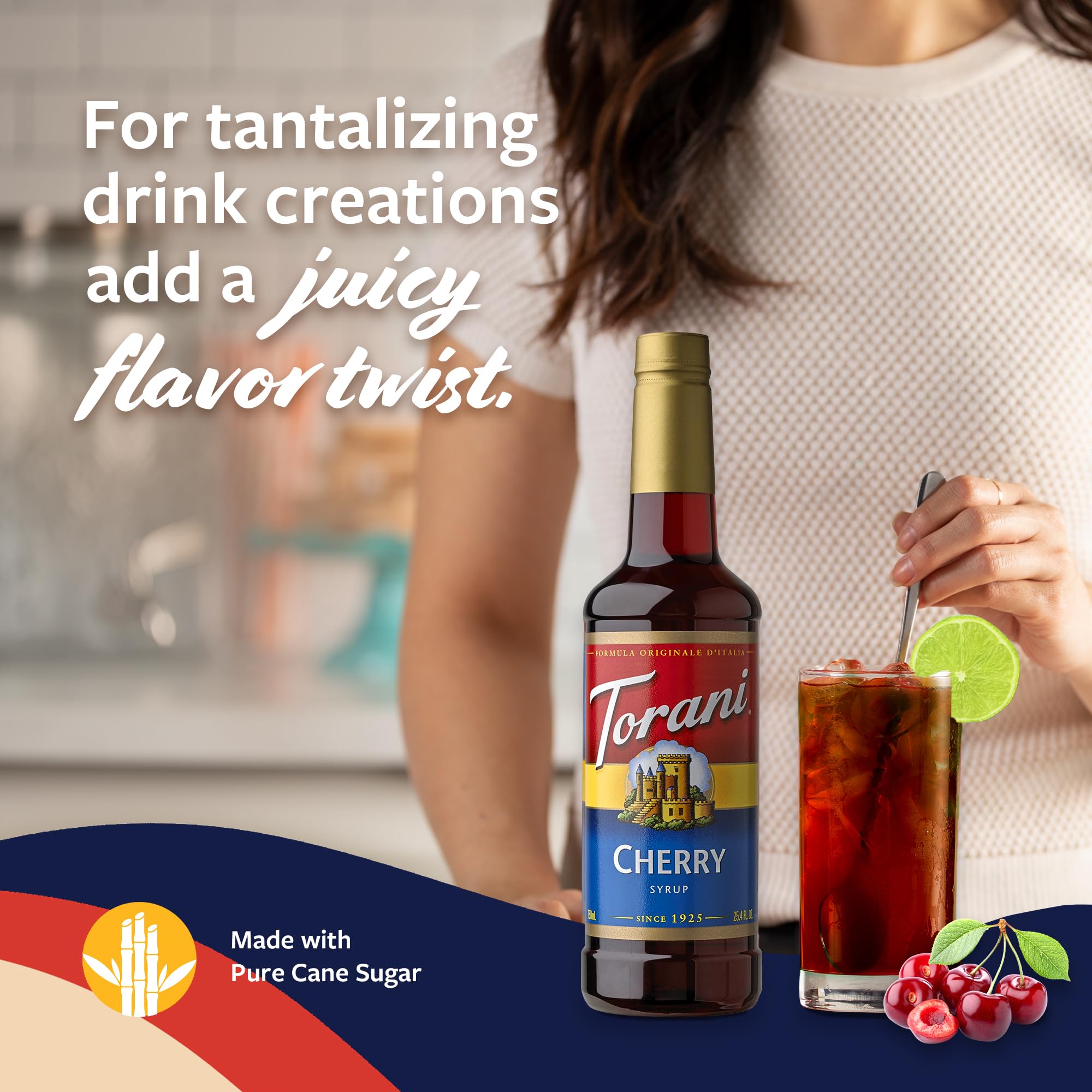 Torani 750 ml bottle ready for versatile flavoring across drinks.