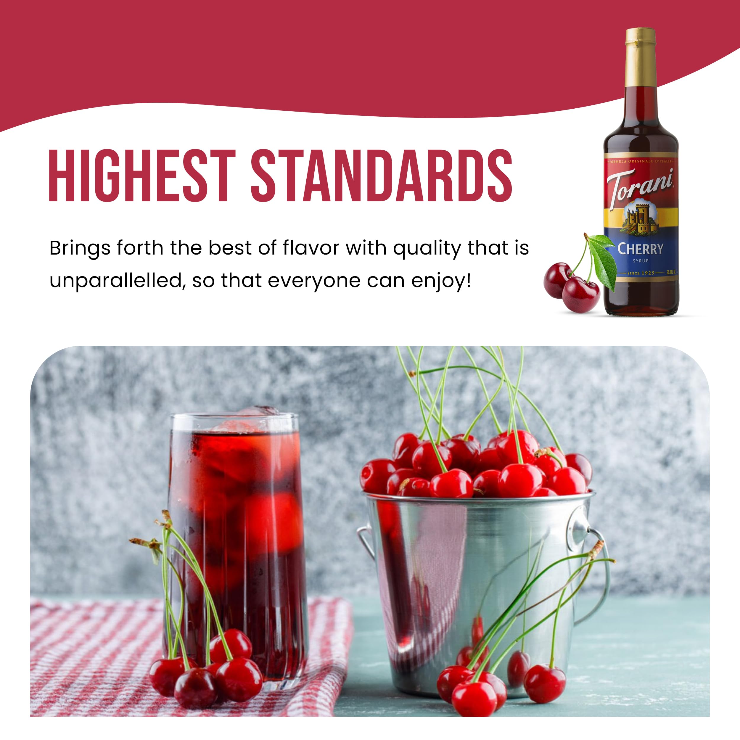 Torani bottle with clear label and measurement hints.