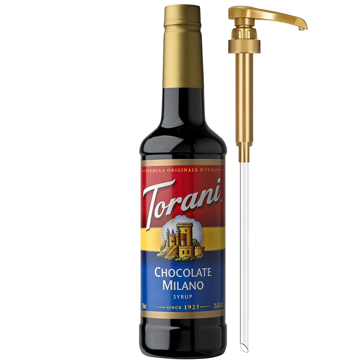 Torani Chocolate Milano Syrup bottle for premium coffee flavoring at home