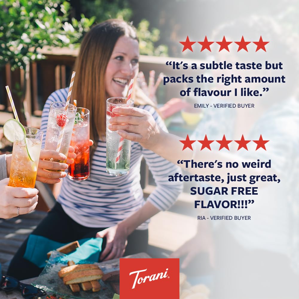 Close-up of Torani label highlighting natural flavors and zero calories
