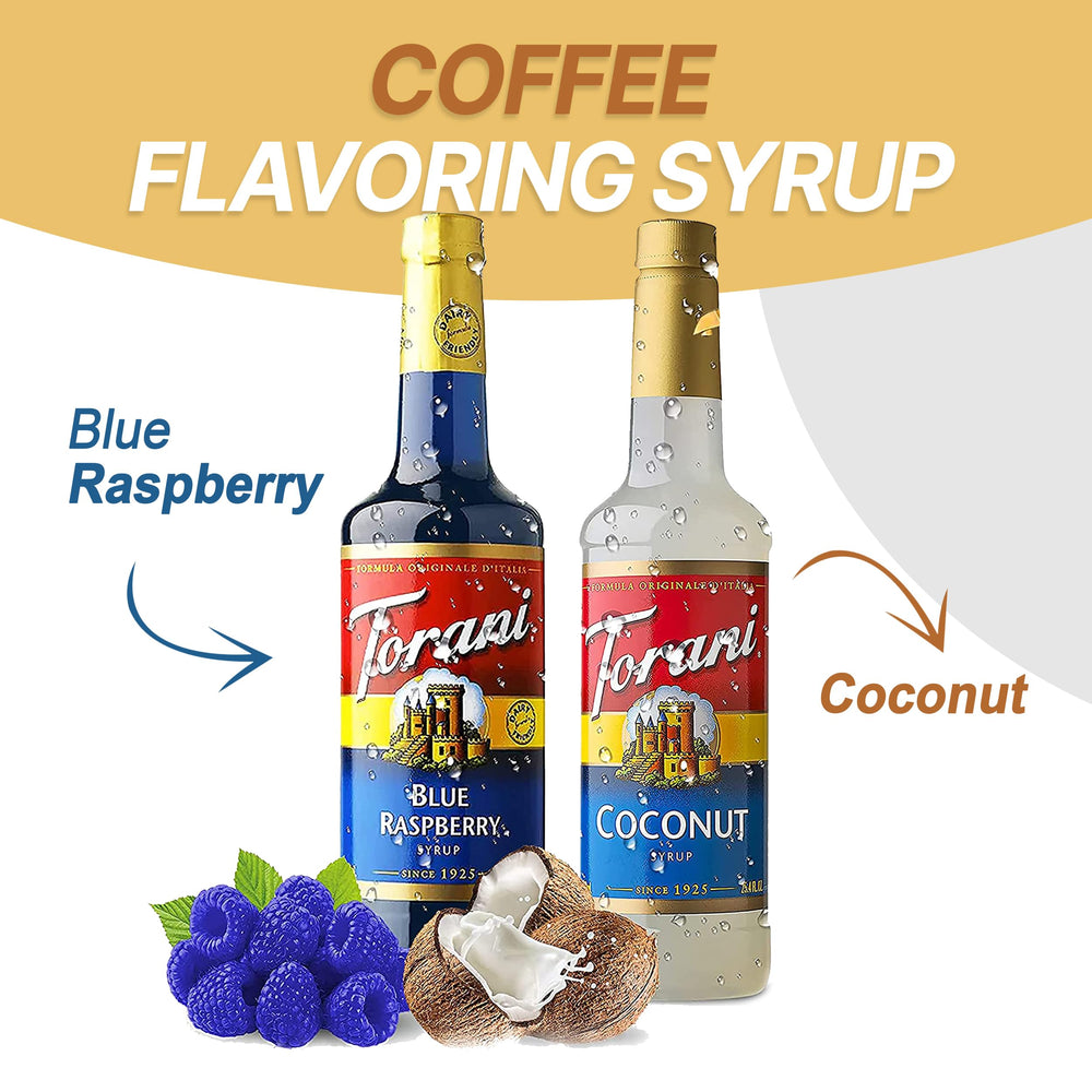 Torani Coconut syrup bottle with pump for tropical drinks