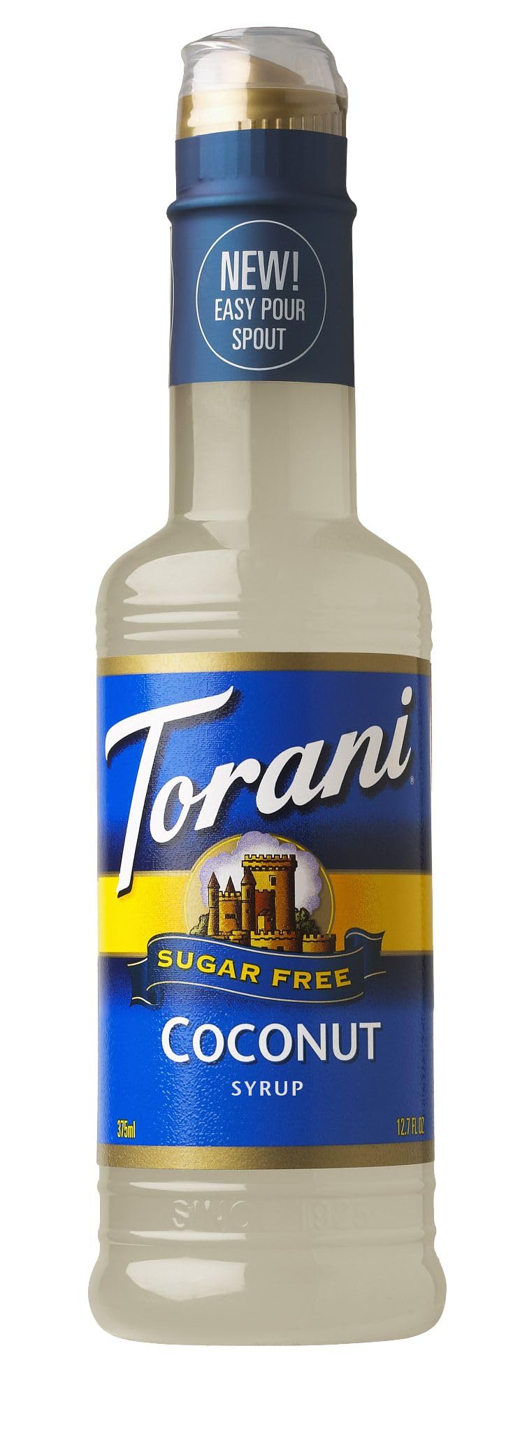 Torani Coconut Syrup bottle, sugar-free flavor for coffee and desserts.