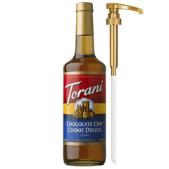 Torani chocolate chip cookie dough syrup bottle with pump for easy coffee drink flavoring
