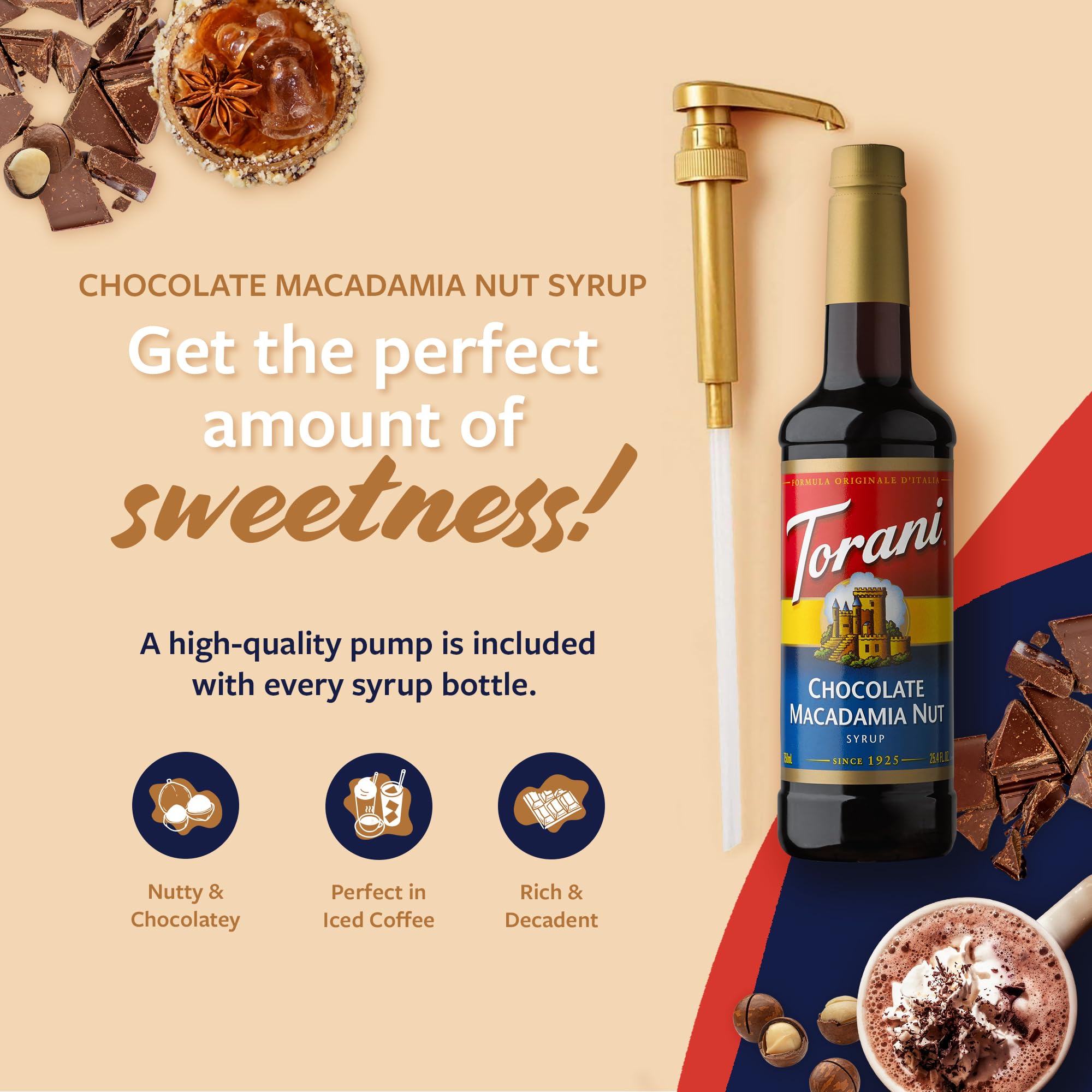 Creamy latte featuring Torani Chocolate Macadamia Nut flavor