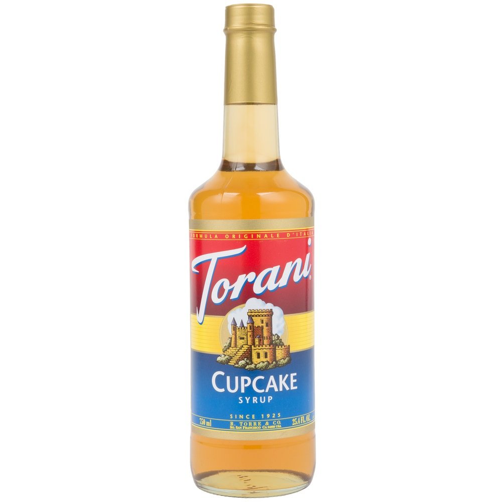 Torani Cupcake Syrup bottle for rich mochas and desserts with vanilla cream notes.
