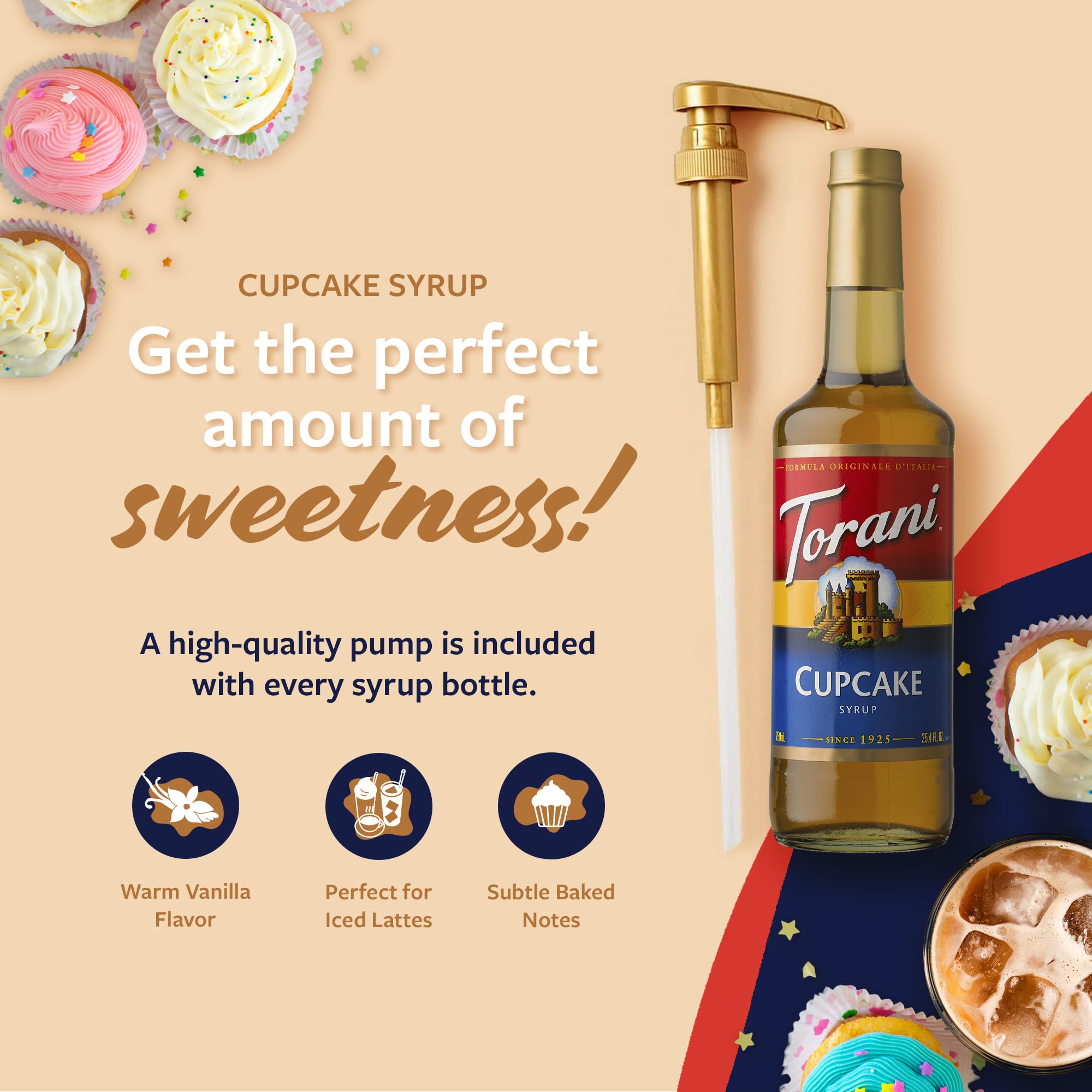 Torani Cupcake Syrup added to an ice-blended drink for dessert-like sweetness.