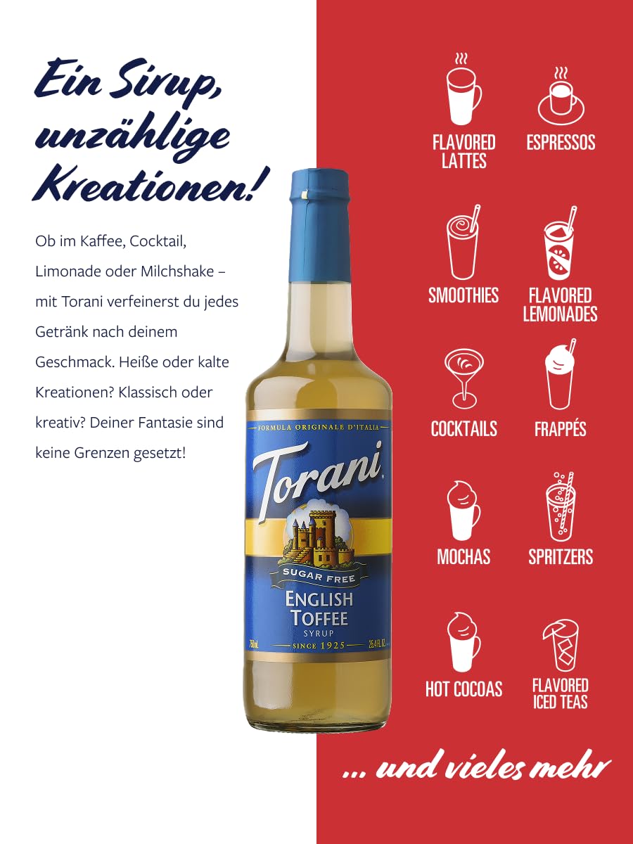 Torani English Toffee Sugar Free pour—drizzle over desserts with zero calories.