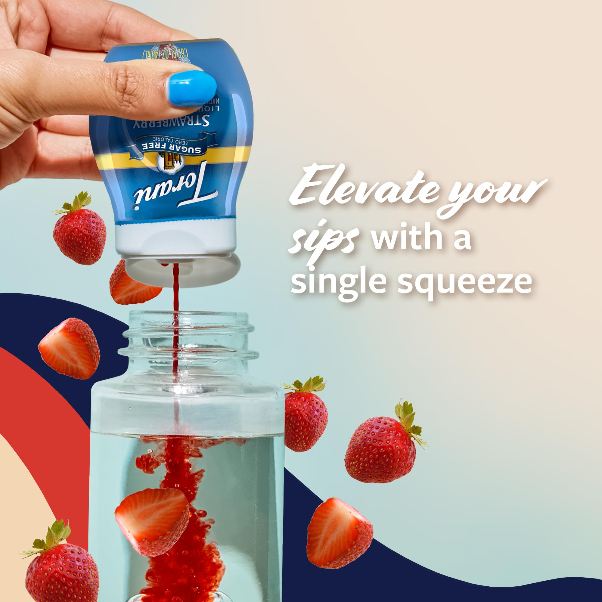 Torani flavor drops ideal for water, tea, and lemonade on the go