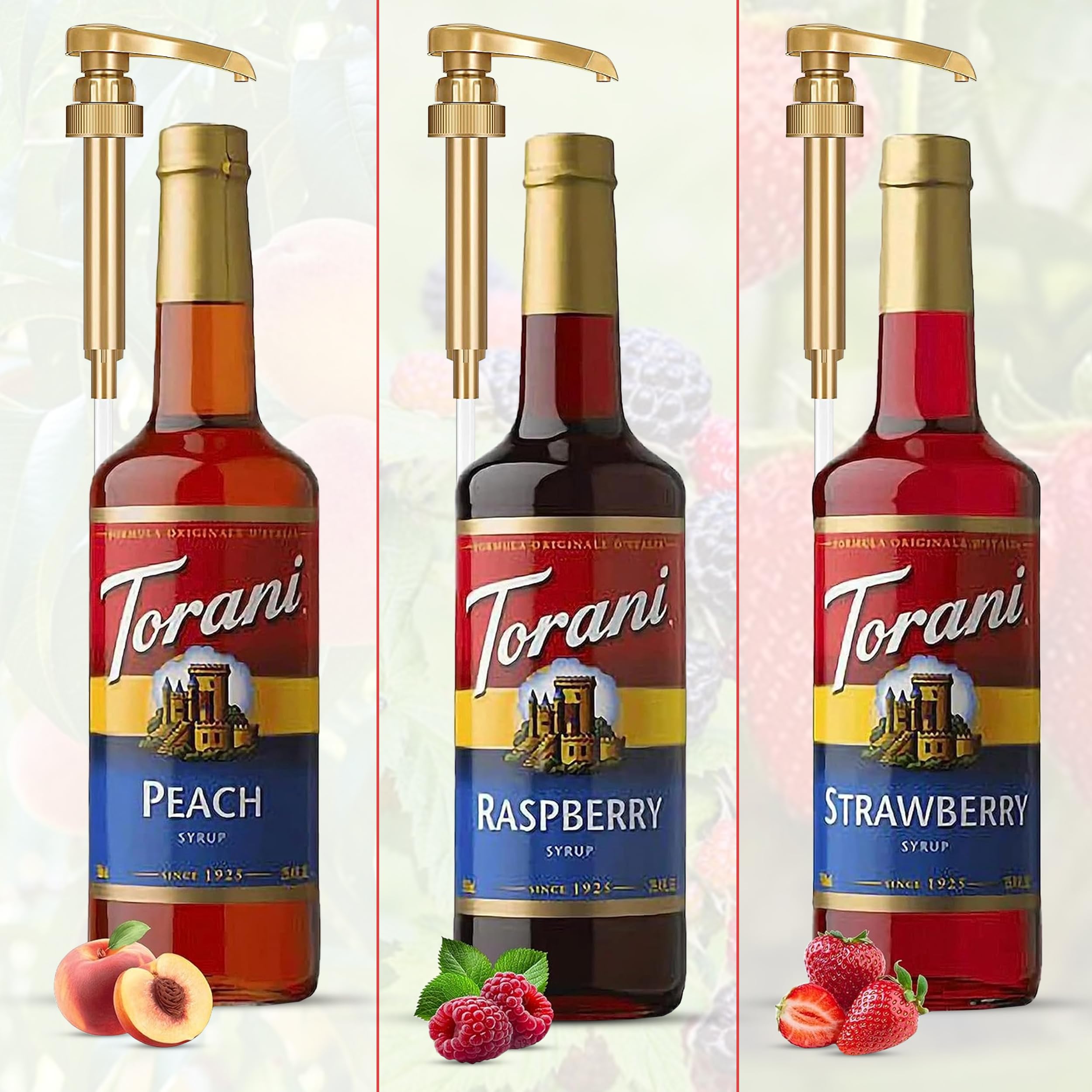 Torani fruit syrups with ideas for cocktails and mocktails.