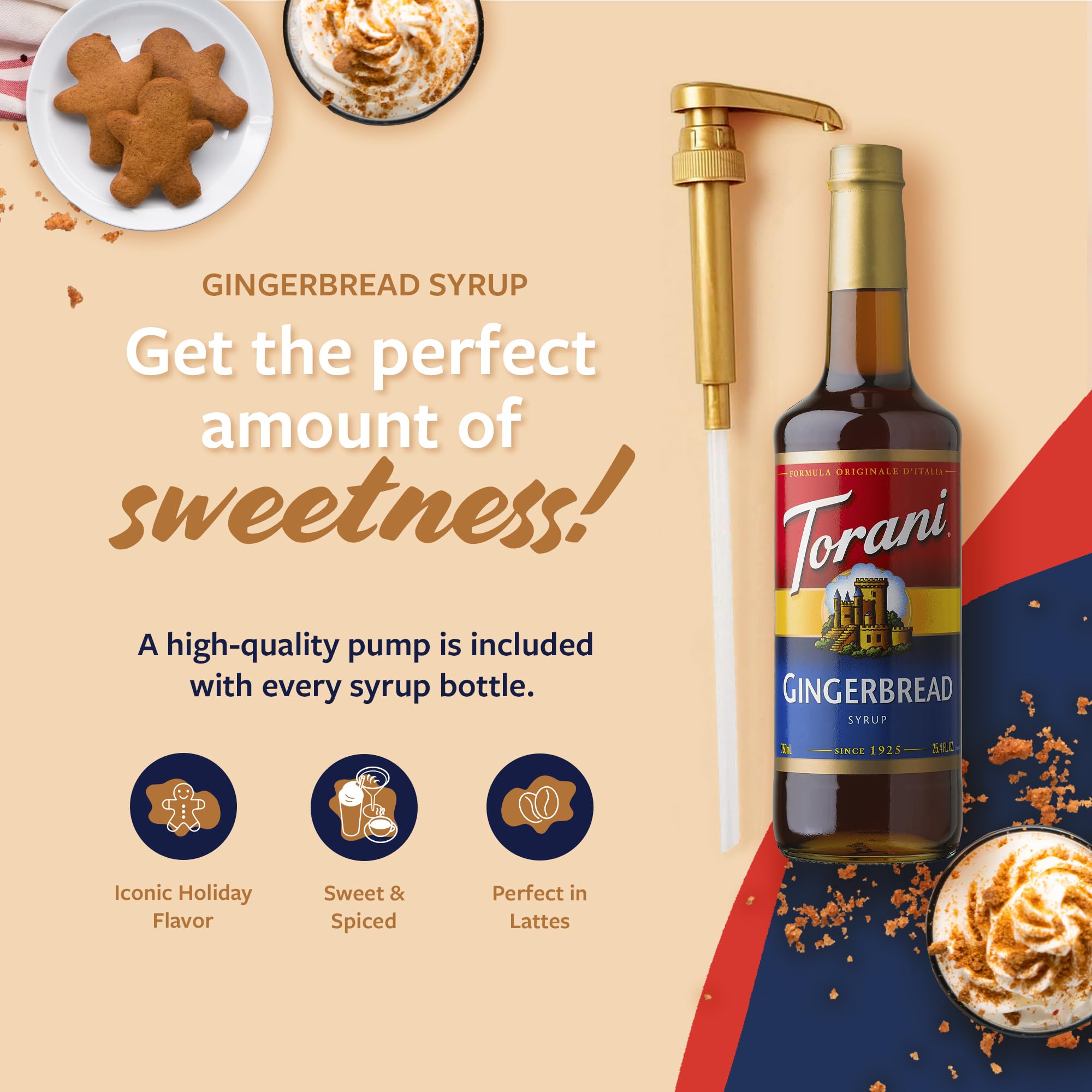 Latte crafted with Torani Gingerbread Syrup for a comforting holiday drink.