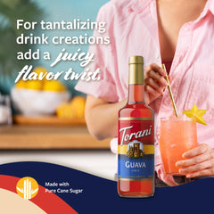 Torani Guava Syrup ingredients closeup showing natural flavors