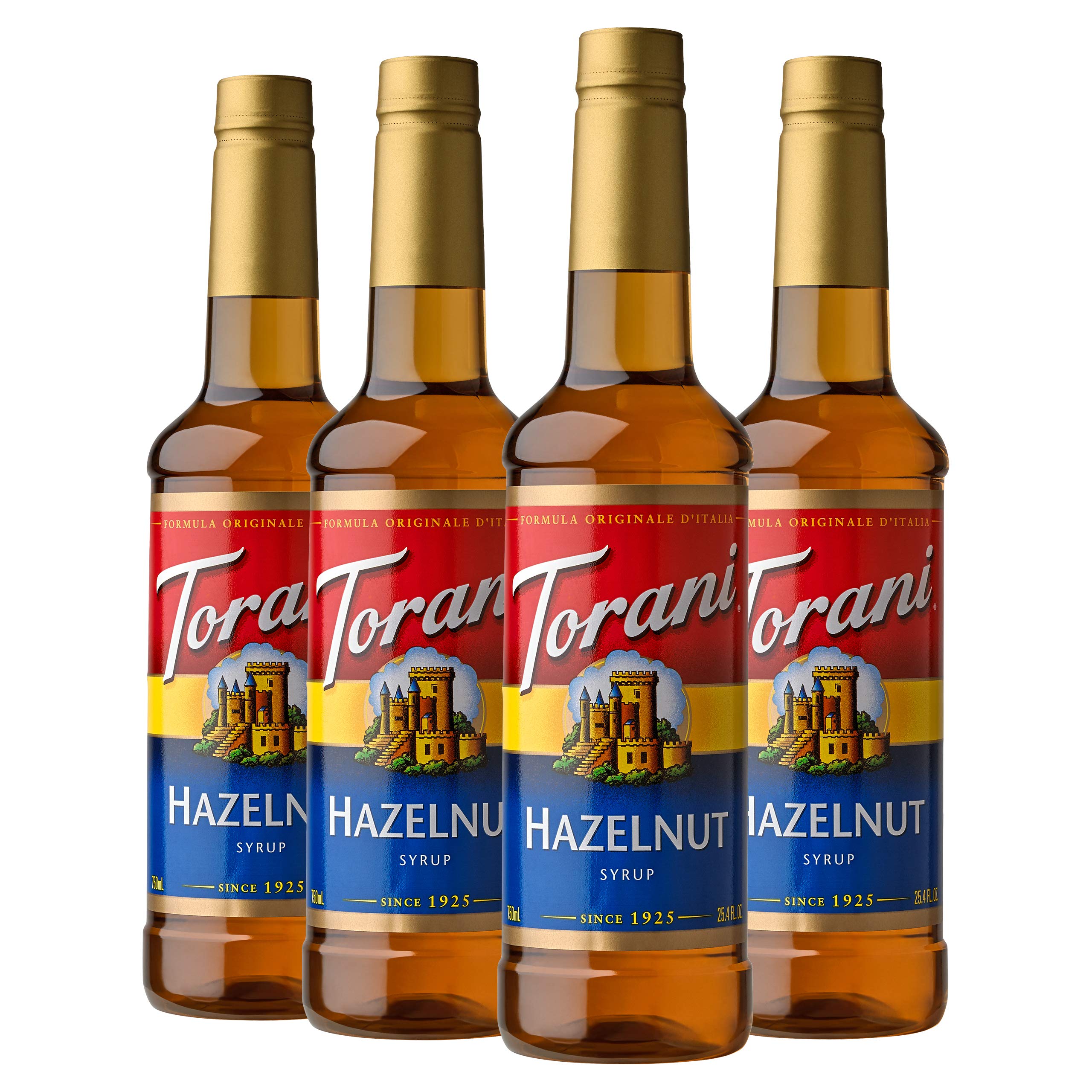 Torani Hazelnut Syrup bottle closeup highlighting rich nutty flavor for coffee and desserts