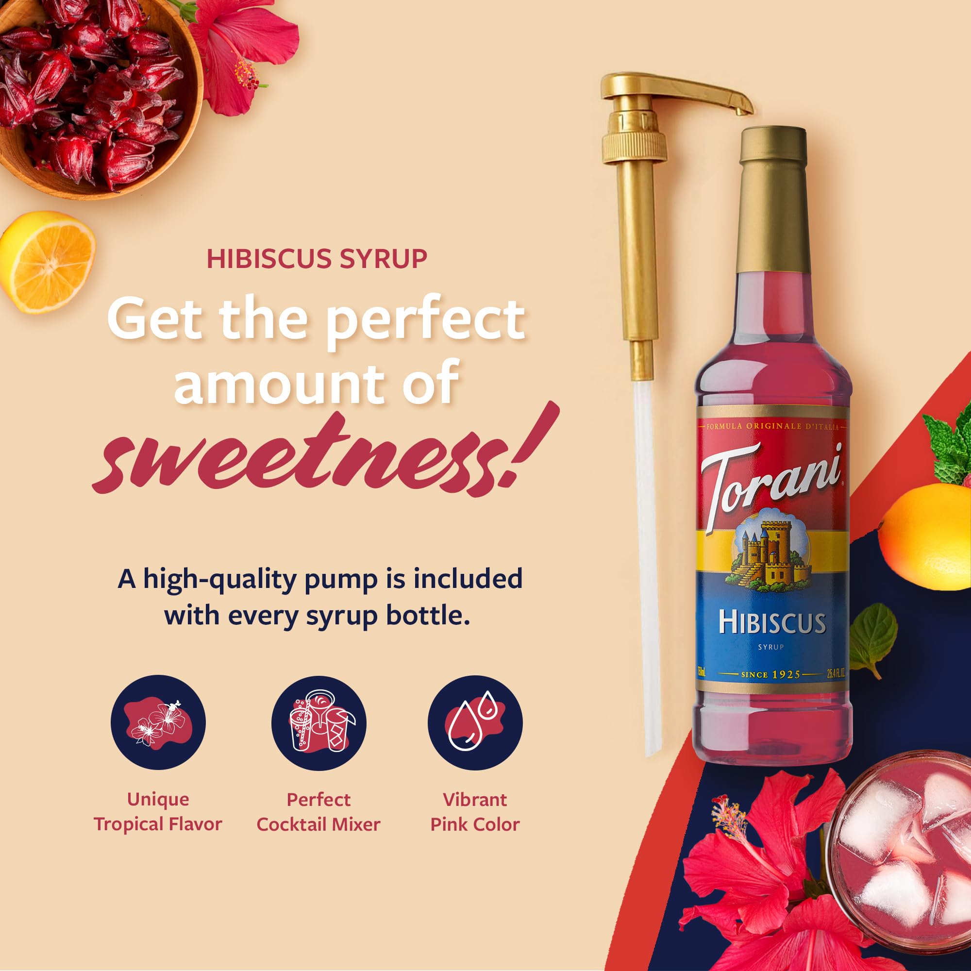 Torani Hibiscus Syrup on iced tea for a refreshing twist