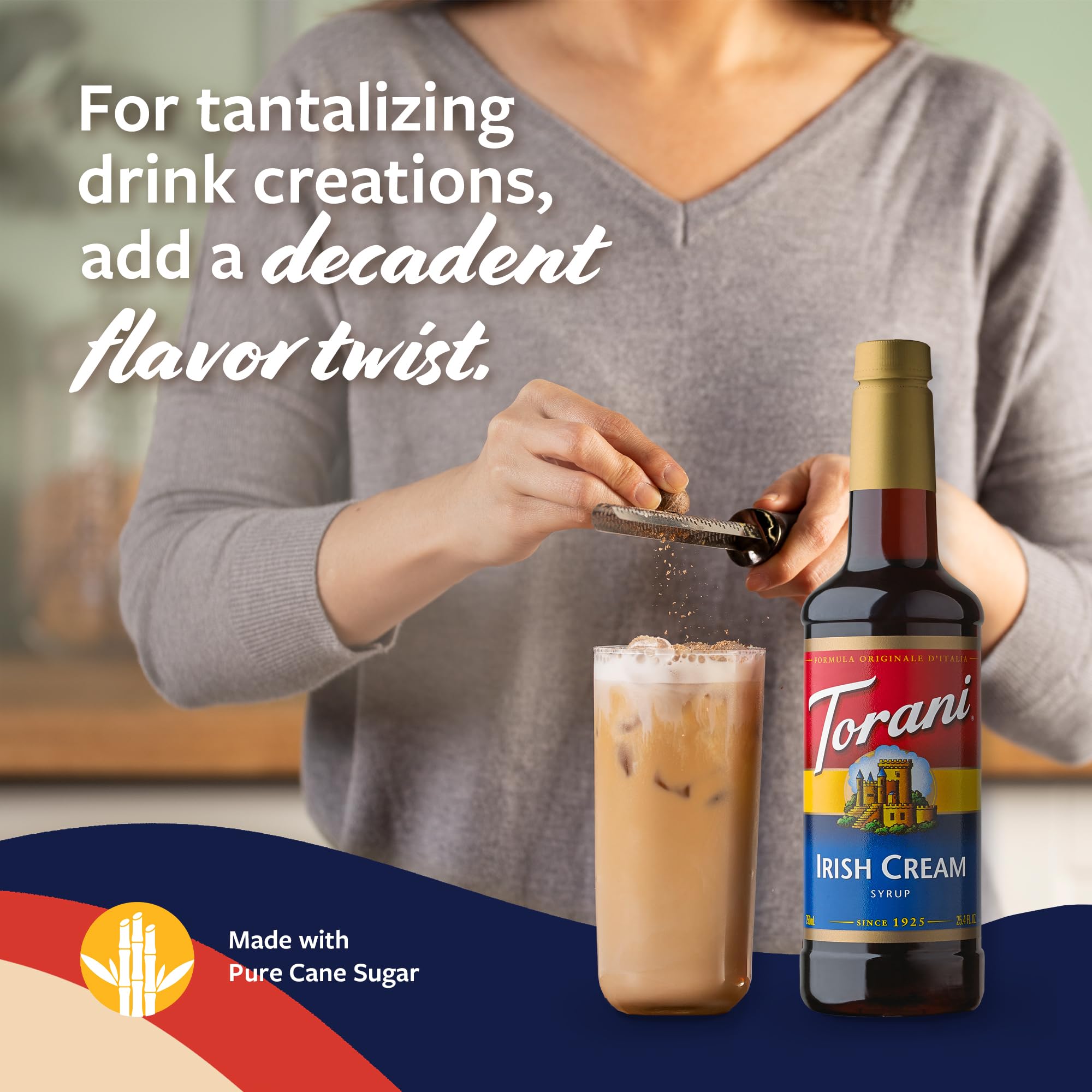Silky latte topped with foam flavored with Torani Irish Cream.