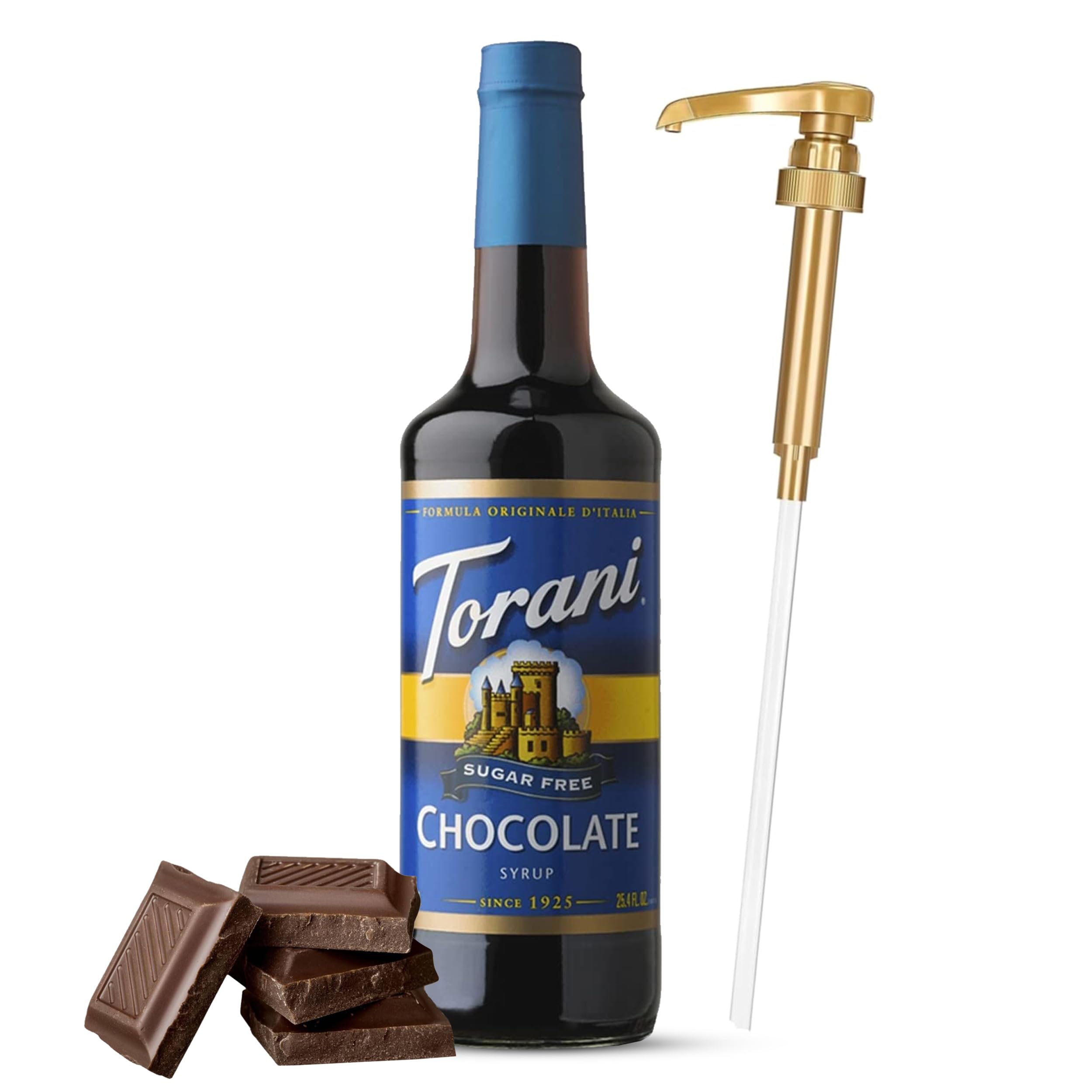 Torani Jimoco syrup pump dispenser closeup for precise pours and mess-free topping.